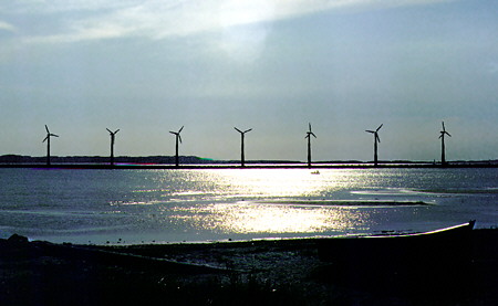 Modern windmills in Ebeltoft. Denmark.