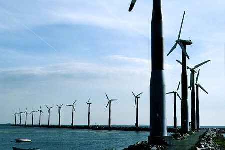 Arch of windmills in Ebeltoft. Denmark.