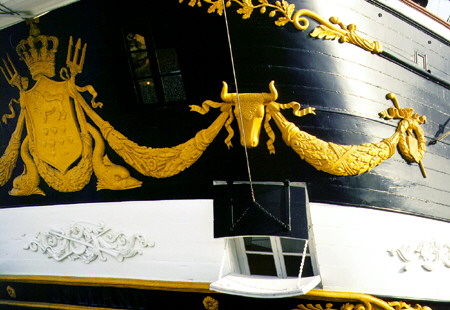 Stern carvings of the Frigate Jylland, 1860, Ebeltoft. Denmark.