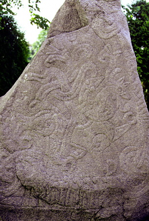 Carved runic stones in Jelling, a World Heritage Site. Denmark.