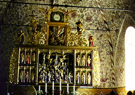 Golden altarpiece inside a Church in Møgeltønder. Denmark.