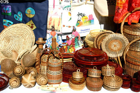 Baskets in crafts market. Roseau, Dominica.