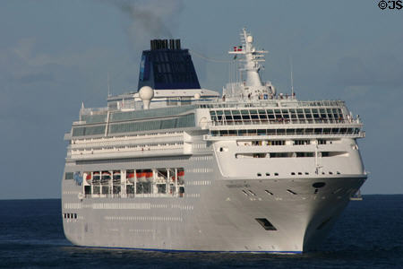 Norwegian Sky cruise ship coming into port. Dominica.