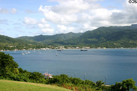 Prince Rupert Bay & surrounding hills from Cabrits National Park. Dominica.
