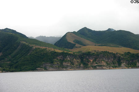 Landscape of northern Dominica from sea. Dominica.