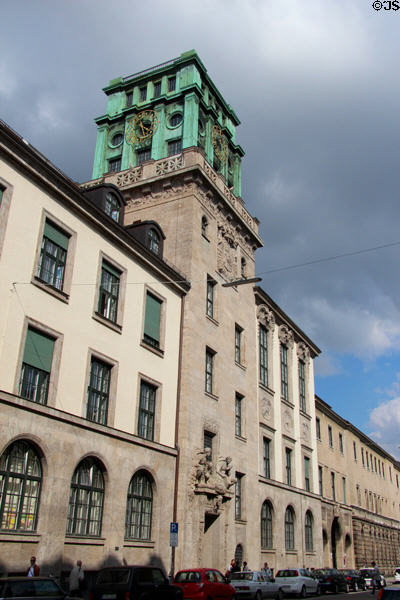 Clock tower at Technische Universität München. Munich, Germany.