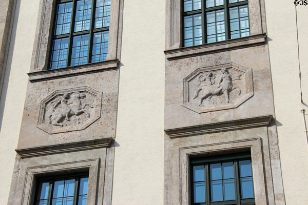Neoclassical carvings on facade at Technische Universität München. Munich, Germany.
