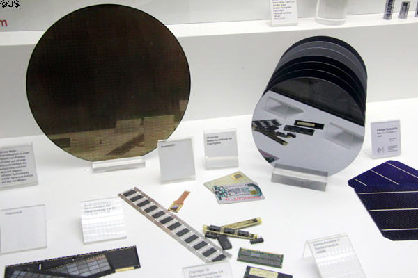 Display of silicon crystals used for microchips at Kingdom of Crystals Museum. Munich, Germany.