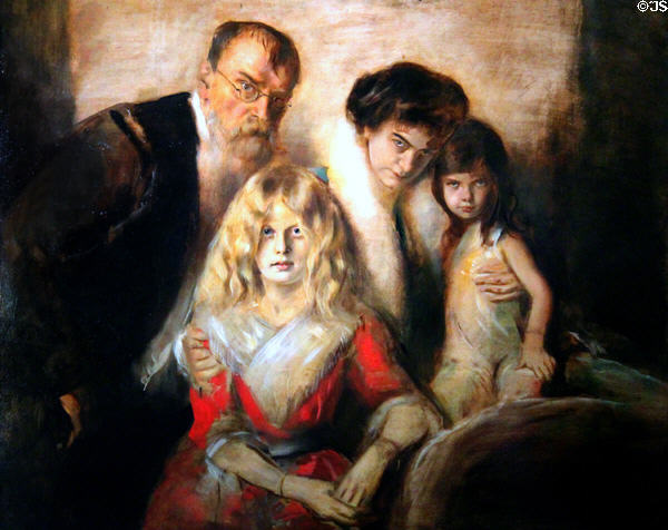 Franz von Lenbach with his wife Lolo & daughters Marion & Gabriele painting (1902-3) at Lenbachhaus. Munich, Germany.