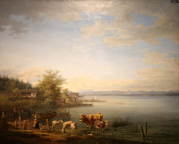 Eastern Shore of Lake Starnberg painting (1813) by Max Joseph Wagenbauer at Lenbachhaus. Munich, Germany.