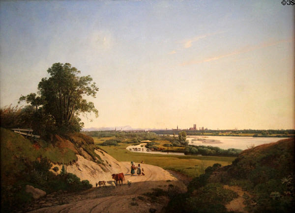 View of Munich from Oberföhring painting (1839) by Ernst Kaiser at Lenbachhaus. Munich, Germany.