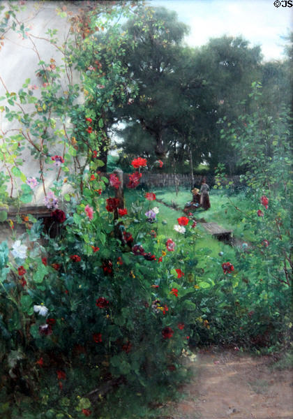 Meadow outside Leibl's Studio in Aibling painting (1893) by Johann Sperl at Lenbachhaus. Munich, Germany.