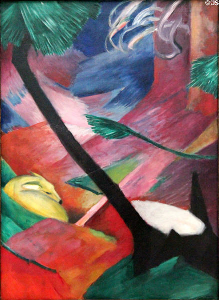 Deer in Woods II painting (1912) by Franz Marc at Lenbachhaus. Munich, Germany.
