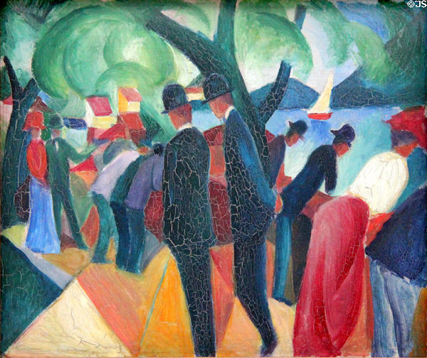 Walk on the Bridge painting (1913) by August Macke at Lenbachhaus. Munich, Germany.
