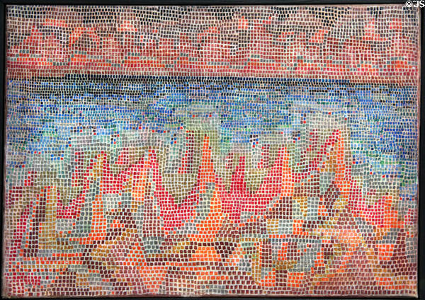 Cliffs by the Sea painting (1931) by Paul Klee at Lenbachhaus. Munich, Germany.