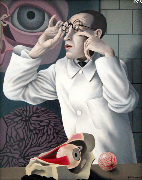 Self portrait with Ophthalmological Teaching Models (1928-30) by Herbert Ploberger at Lenbachhaus. Munich, Germany.