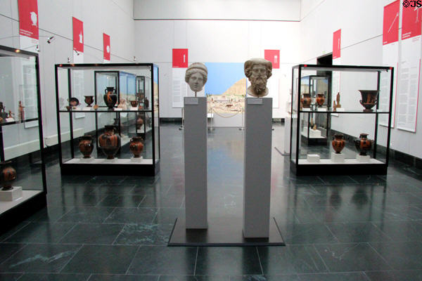 Gallery of ancient Greek decorative art at Antikensammlungen. Munich, Germany.
