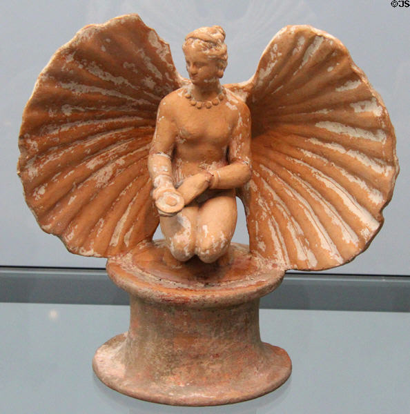 Greek terracotta statue of birth of Aphrodite (3rd C BCE) at Antikensammlungen. Munich, Germany.