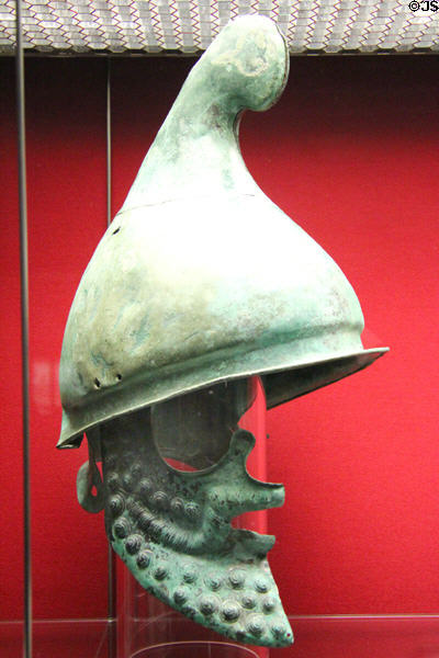 Phrygian bronze helmet (4th C BCE) from Greece at Antikensammlungen. Munich, Germany.