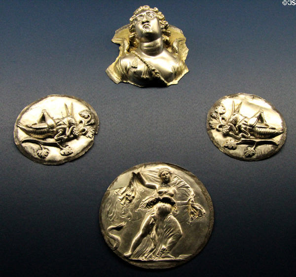 Silver medallions (4th-2nd C BCE) from Greece & Iran at Antikensammlungen. Munich, Germany.