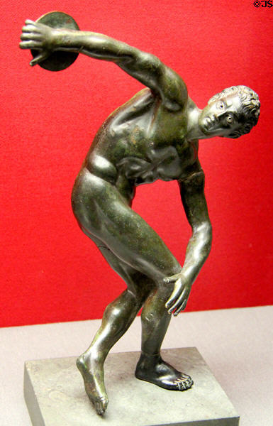 Roman metal statue of discus thrower (2nd-3rdC CE) at Antikensammlungen. Munich, Germany.