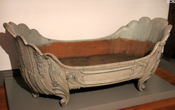 Rococo bed in shape of tub (18thC) at Bavarian National Museum. Munich, Germany.