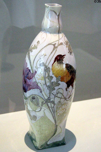Porcelain vase painted with bird & poppy (1903-4) by J. Jurriaan Kok & Wilhemus Petrus Hartgring for Hague Plateelbakkerij Rozenburg at Bavarian National Museum. Munich, Germany.