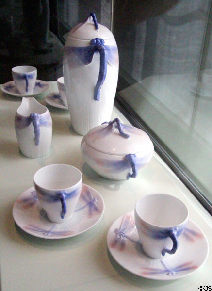 Porcelain coffee service with dragonflies (1909) by Alf Wallander for Faience Manufacturer Rörstrand (Stockholm) at Bavarian National Museum. Munich, Germany.