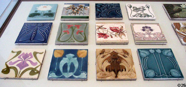 Collection of German, English & Belgian Jugendstil wall tiles at Bavarian National Museum. Munich, Germany.