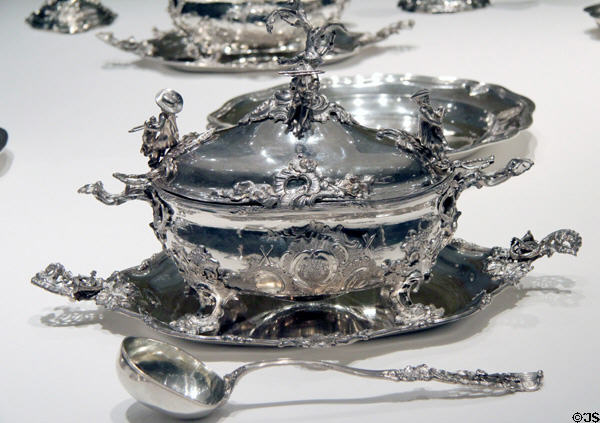 Tureen from silver table service of Bishop of Hildesheim (1759-65) made in Augsburg at Bavarian National Museum. Munich, Germany.