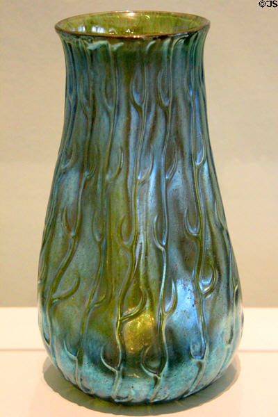 Glass vase with stylized branches (c1902) by Johann Lötz Witwe of Klostermuhle, Bohemia at Bavarian National Museum. Munich, Germany.