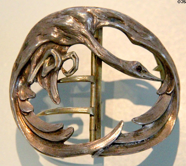 Art Nouveau Silver belt buckle in form of swan (1899-1900) by Charles Boutet de Monvel from Paris at Bavarian National Museum. Munich, Germany.