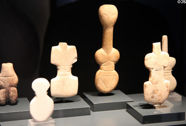 Cycladic violin-form idols (3200-2900 BCE) at Bavarian State Archaeological Collection. Munich, Germany.