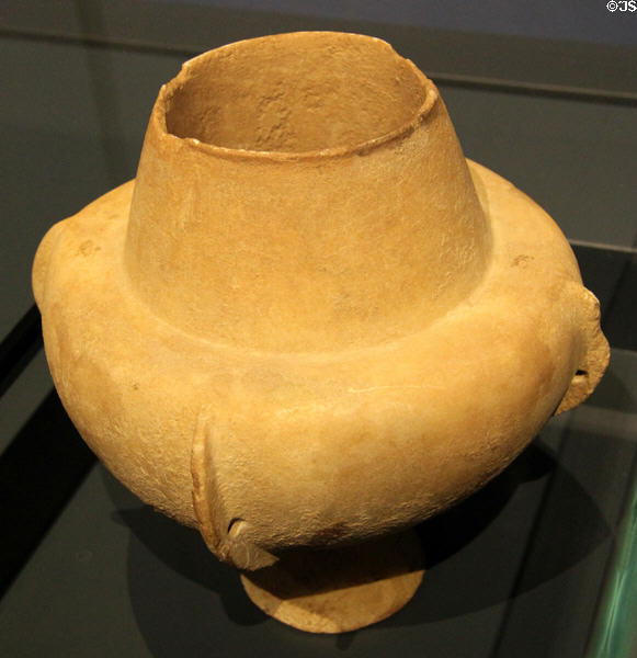 Ceramic conical neck barrel made as a grave good (3200-2900 BCE) from Iraklia , Greece at Bavarian State Archaeological Collection. Munich, Germany.