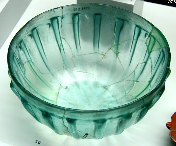 Roman glass ribbed bowl (late 1stC CE) found in Munningen at Bavarian State Archaeological Collection. Munich, Germany.