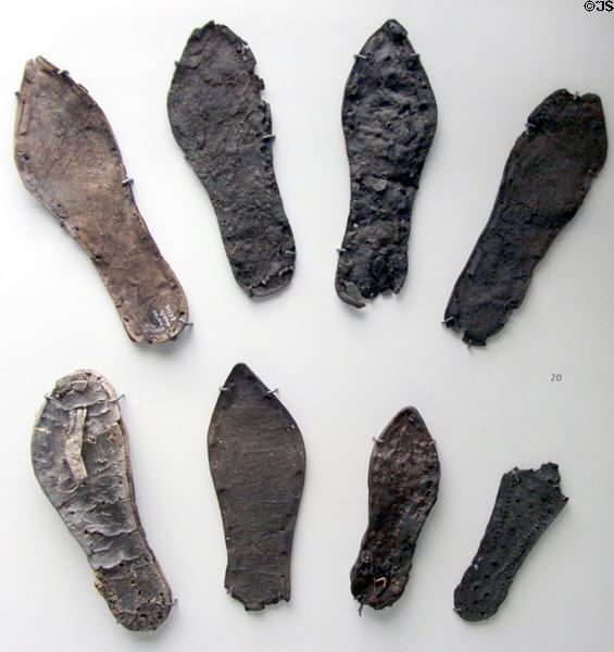 Roman era leather shoe soles found near Ansbach at Bavarian State Archaeological Collection. Munich, Germany.