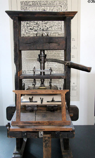Gutenberg letterpress (1811-3) in which many original wooden parts have been replaced by metal at Deutsches Museum. Munich, Germany.