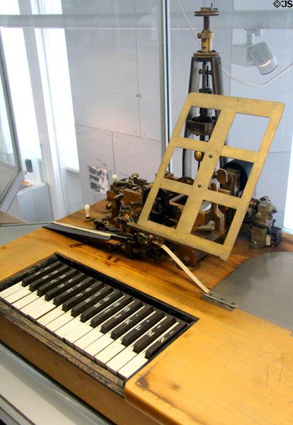 Motor driven teletype machine using piano-style keys (1898) at Deutsches Museum. Munich, Germany.