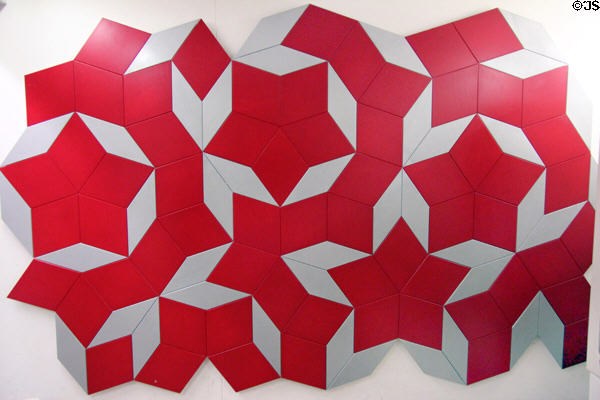 Roger Penrose non-periodic tiling (proved mathematically 1974) using two different rhombi with equal length edges but with two particular angles at Deutsches Museum. Munich, Germany.