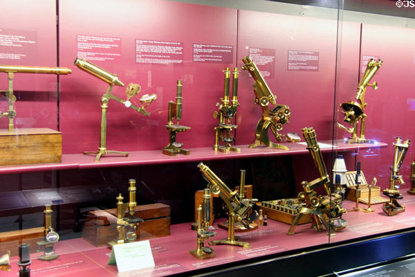 Collection of microscopes at Deutsches Museum. Munich, Germany.