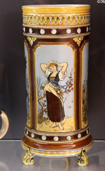 Stoneware vase printed with four seasons (c1895) by C, Warth of Villeroy & Boch, Mettlach at Deutsches Museum. Munich, Germany.