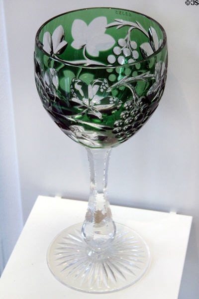 Green cased glass goblet (1925) by Oranienhütte Franz Losky at Deutsches Museum. Munich, Germany.