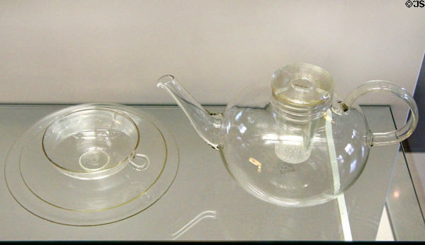 Glass tea-service 1930-5 by Wilhelm Wagenfeld for Jenaer Glaswerk Schott & Gen., of Jena at Deutsches Museum. Munich, Germany.