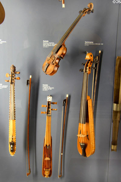 Narrow violins at Deutsches Museum. Munich, Germany.