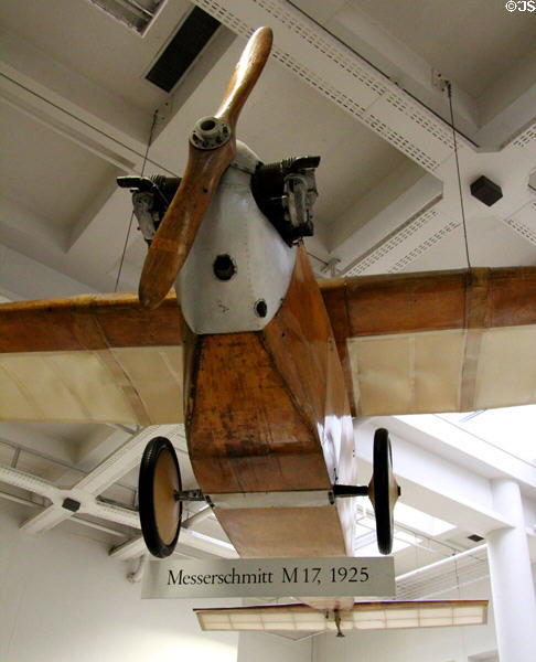 Messerschmitt M17 (1925) light aircraft derived from gliders first to cross alps at Deutsches Museum. Munich, Germany.