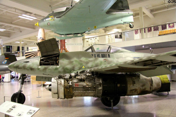 Side view of Messerschmitt Me262 A-1a jet-propelled interceptor (1944) used in WWII at Deutsches Museum. Munich, Germany.
