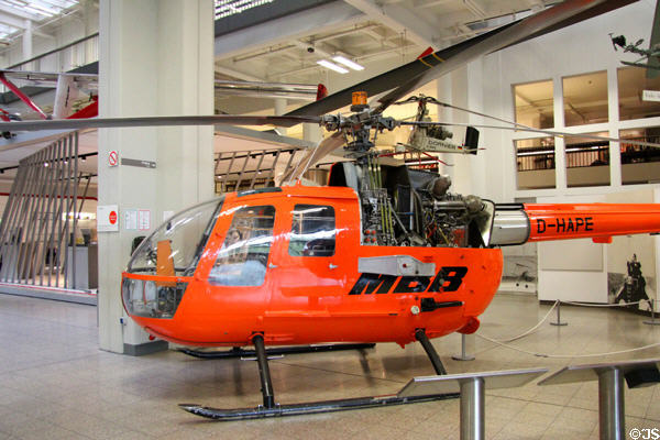 MBB BO105 V4 helicopter (1969) made in Munich at Deutsches Museum. Munich, Germany.