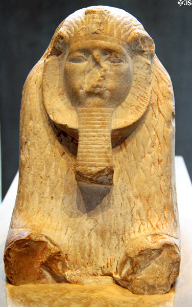 Maned sphinx of Pharaoh Amenemhat III of limestone (12th Dynasty - c1880 BCE) at Museum Ägyptischer Kunst. Munich, Germany.