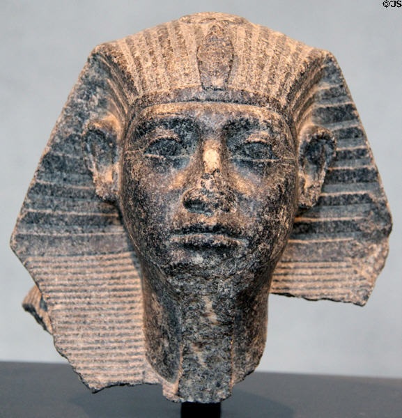 Head from sphinx of pharaoh Sesostris III of granite (12th Dynasty - c1870 BCE) at Museum Ägyptischer Kunst. Munich, Germany.