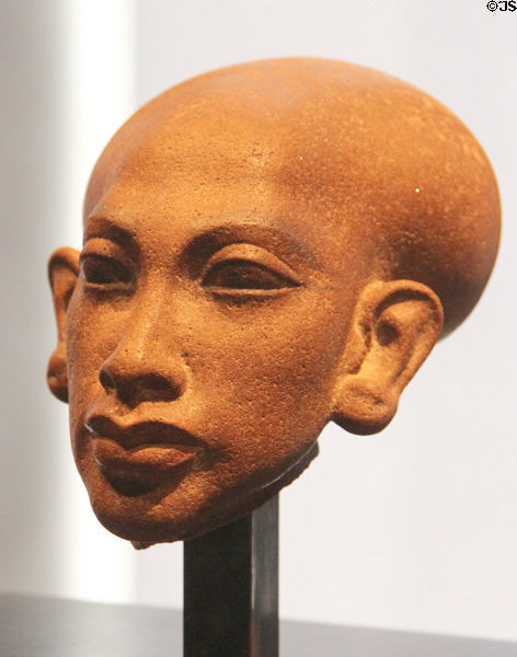 Head from statue of daughter of Pharaoh Akhenaten of quartzite (18th Dynasty - c1345 BCE) at Museum Ägyptischer Kunst. Munich, Germany.